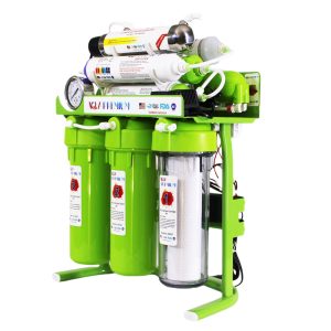 دستگاه تصفیه آب آکوا پرمیوم مدل A9OU12-GR-TP با شاسی فلزی سبز، فیلتر ORP و لامپ UV